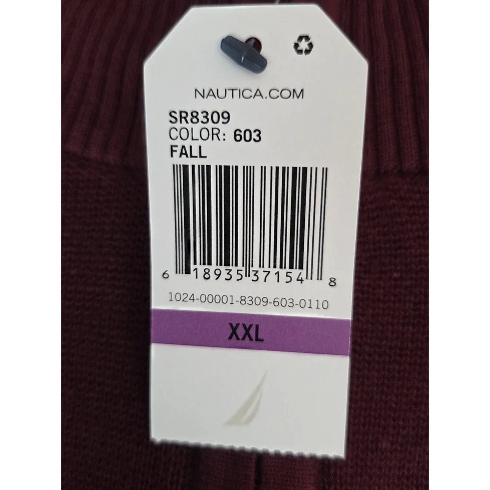 Nautica Men's 2XL Sweater‎ Pullover Burgundy 1/4 Zip Mock Neck Long Sleeve NEW